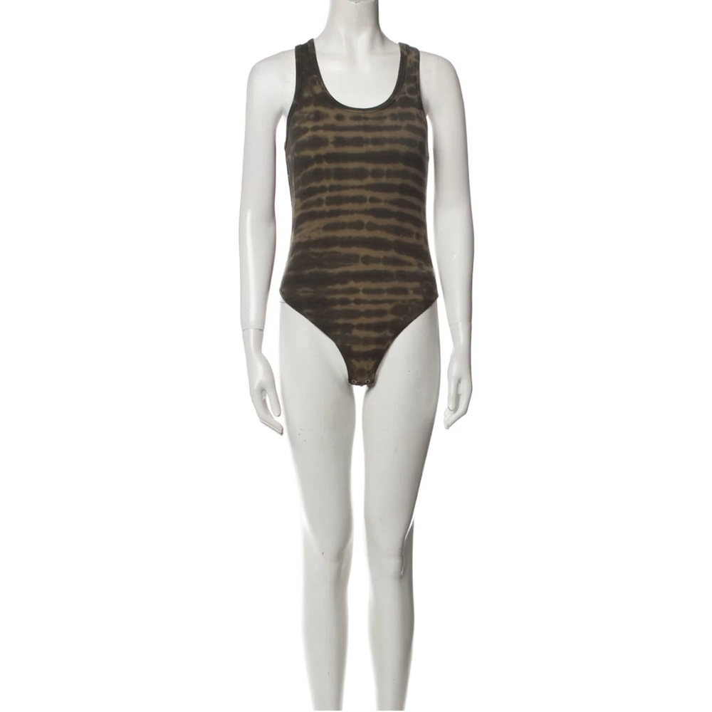 AGOLDE Green Tie-Dye Print Scoop Neck Bodysuit M
